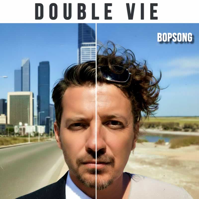 Pochette de l'EP Double Vie - Visage divisé entre vie urbaine et liberté naturelle
